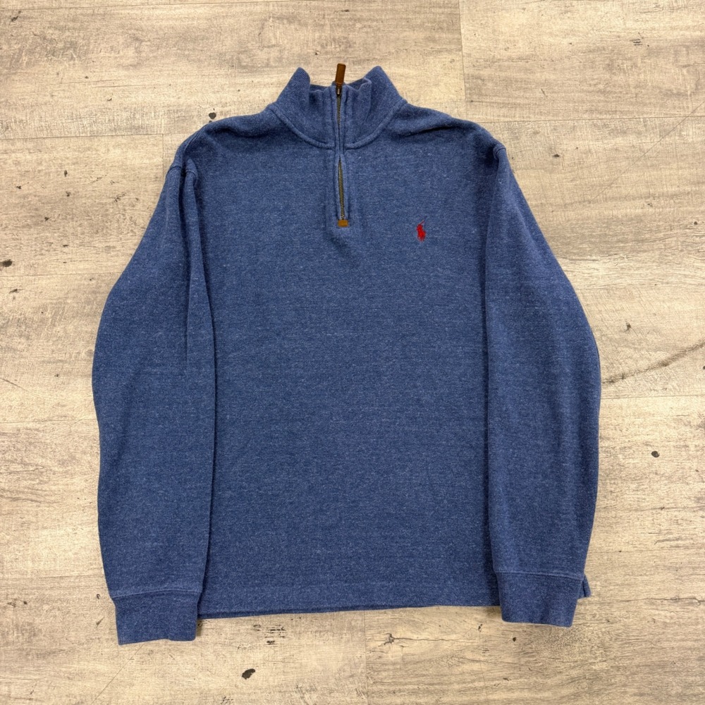 Polo Ralph Lauren Pullover Mens L Blue Quarter Zip Sweater Cotton Knit Heathered